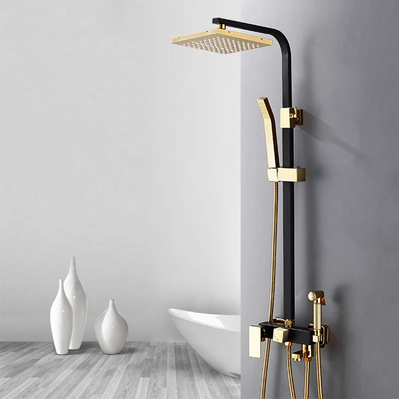 Black/Gold Chrome Rain Showers Sink Faucet Bathroom Faucet Bathtub Shower Sets Mixer With Shower Bidet Rotatable
