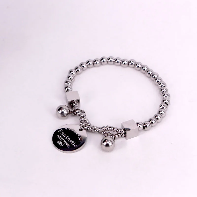 Silver style B "Фантастическая Вечная любовь Нью-Йорк" браслет из нержавеющей стали шарик бусины браслет для женщин круглый ярлык Шарм стрейч Strand браслет - Окраска металла: Silver style B