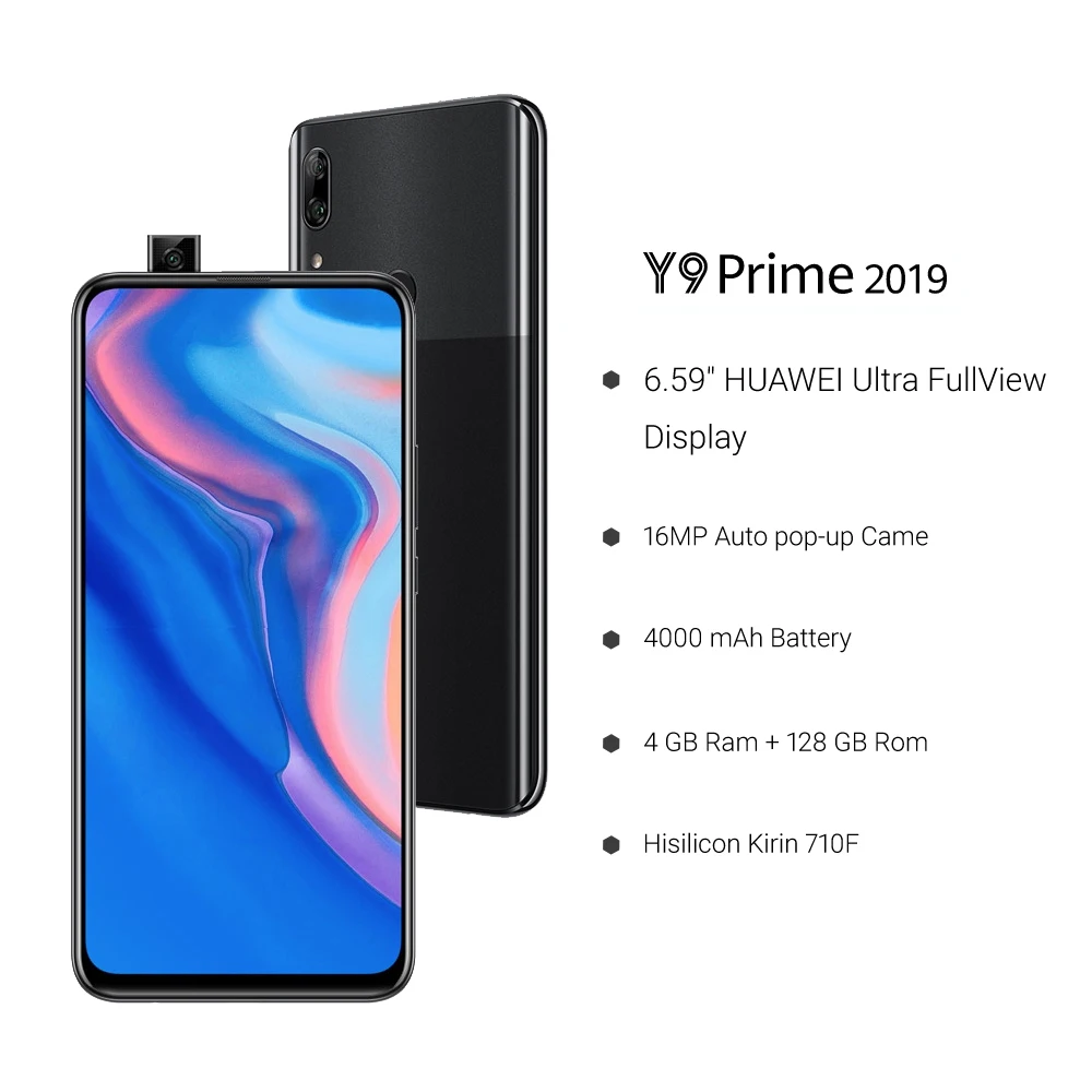 Смартфон HUAWEI Y9 Prime, 4 Гб, 128 ГБ, глобальная версия, аккумулятор 4000 мАч, 6,59 дюйма, 16 МП, автоматическая всплывающая камера AI