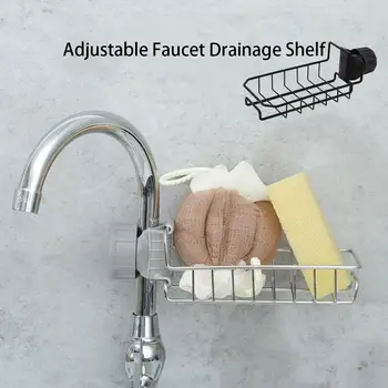 

Adjustable Stainless Steel Faucet Storage Rack Kitchen Drainage Shelf Soap Sponge Dish Drainer Sink Storage Hanging Holder Stand