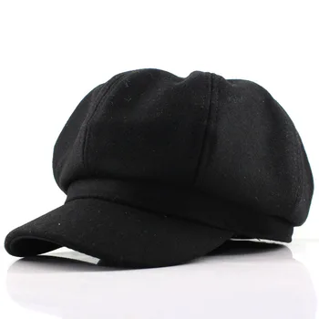 

British pure wool octagonal hat Autumn and winter new duck tongue cap leisure young men's Berets