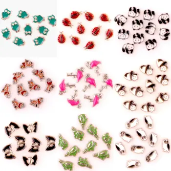

40Pcs/lot Enamel Panda and Swan Floating Charms Making Butterfly Flamingo Floating Locket Necklaces Jewelry Diy