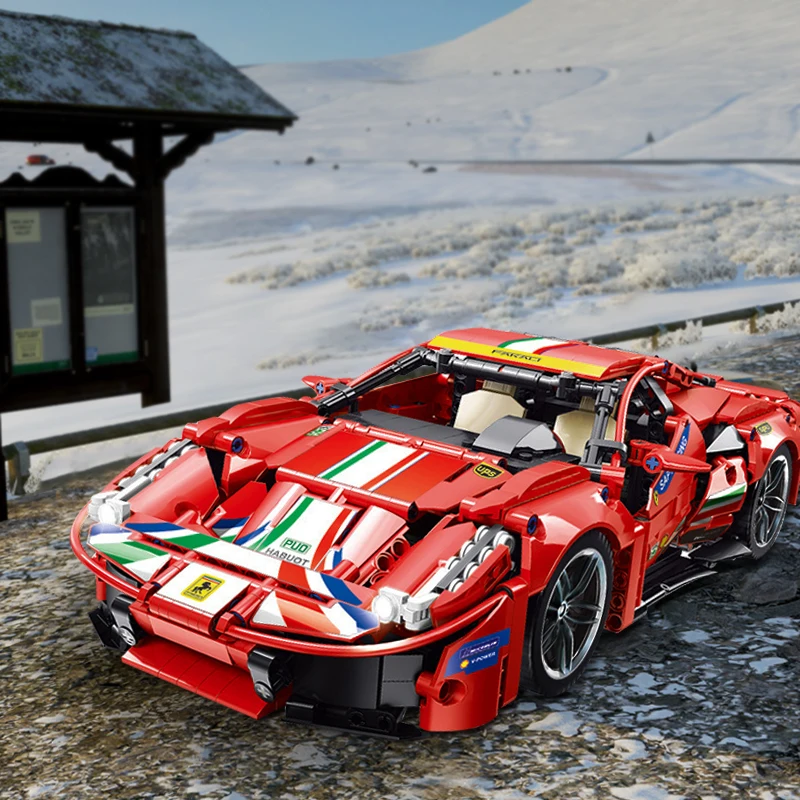 Классическая модель спортивного Гоночного Автомобиля Ferrari 488 строительные блоки