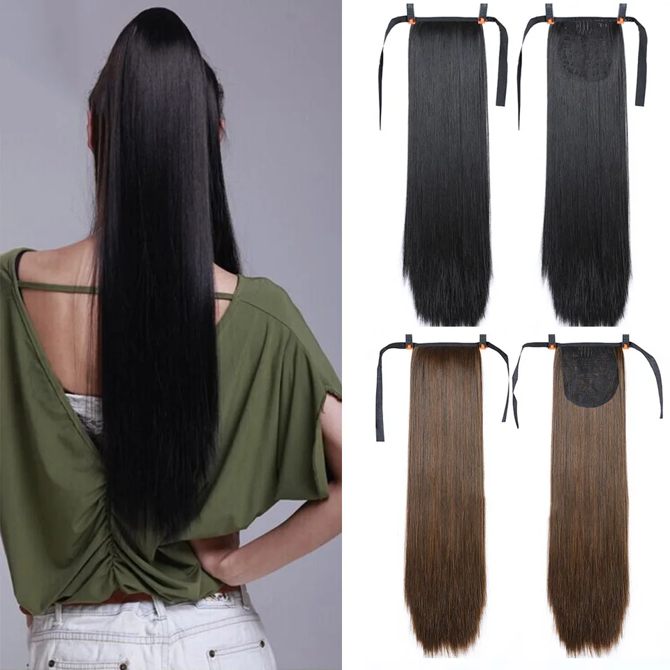 

Lupu Women's Long Straight Hair 22 "Synthetic Hair Extension Drawstring Lace-up Ponytail Heat-resistant Extension Wig Clip