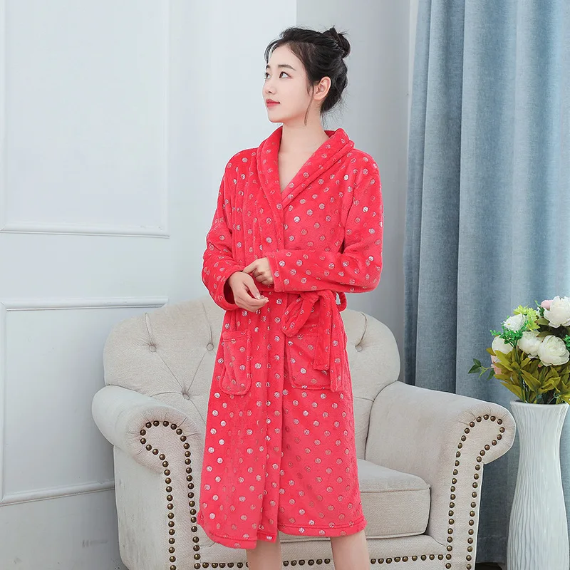 Female Casual Home Clothing Soft Winter Warm Thick Flannel Robe Nightwear Coral Fleece Kimono Bathrobe Gown Flower Sleepwear