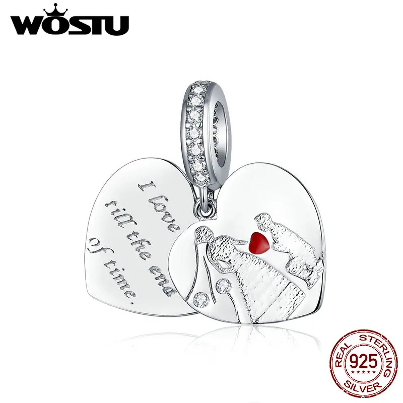 

WOSTU Diy Charm Sterling Silver 925 Bead Happy Wedding Day for Original Pandora Charms Bracelet Authentic Female Fine Jewelry