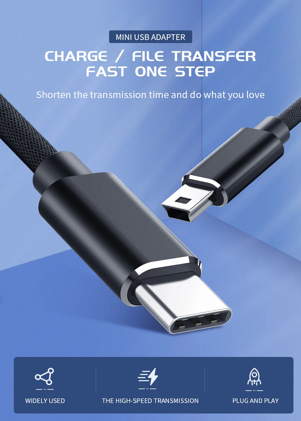 USB Type C To Mini USB Quick Charging Cable USB2.0 Charger Data Transfer Cable For Computer Synchronization Data Transmission