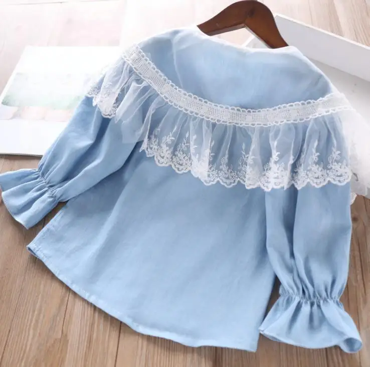 Owligbaby/ ; коллекция года; блузка для девочек; хлопковые кружевные Детские рубашки с длинными рукавами; модные детские рубашки высокого качества; 5 шт./лот