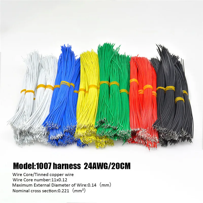 100pcs/pack 20cm Double Tinned Wire UL1007 24AWG Solder 6 Colors Jumper Cable Tin Conductor Wires PCB | Электронные компоненты