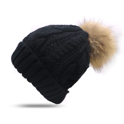 Зимние теплые шапки для женщин, Skullies Beanies, Pom Beanies, шапки, толстые вязаные мягкие Меховые шапки с помпоном, женские уличные повседневные Шапки - Цвет: style 16