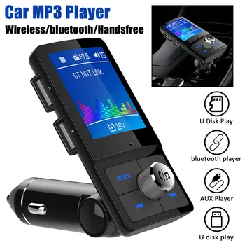 

NEW 1PCS Color Screen FM Transmitter Car MP3 Wireless bluetooth Handsfree Car Kit Audio AUX Modulator Dual USB Charge