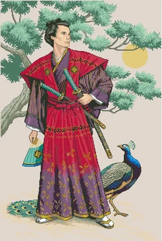 

Higher quality cotton threads Counted Cross Stitch Kit The Mighty Samurai Asian Japanese Man and Peacock Bird dim 03881