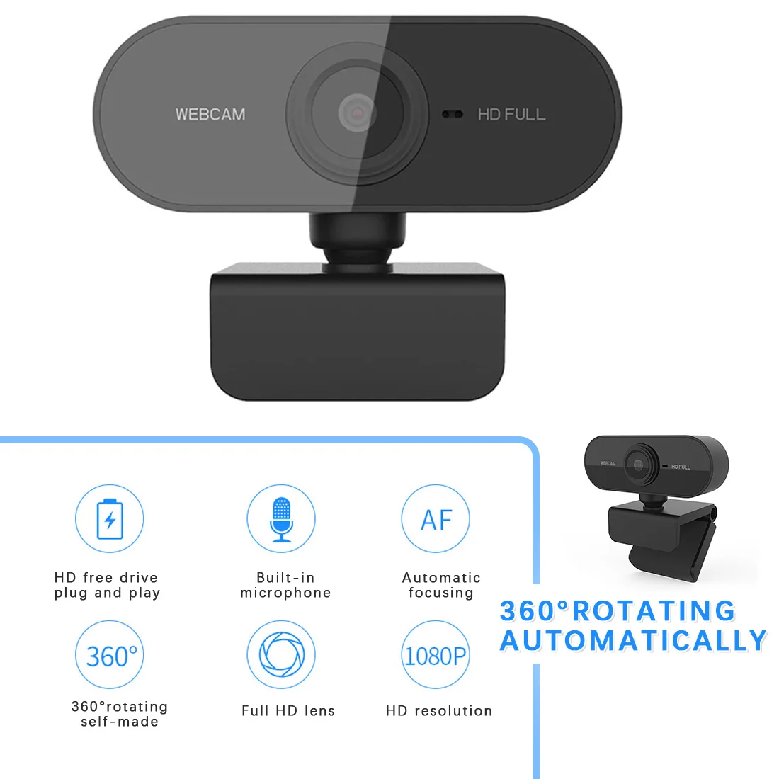 1080P Full HD Web Camera With Microphone Webcam USB Plug Cam For PC Computer Mac Laptop Desktop YouTube Skype Mini | Компьютеры и офис