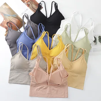 

CHRLEISURE Solid Color Camisole Sexy Padded Push UP Tank Crop Top Wireless Vest Back Backless Sleeveless Female Underwear