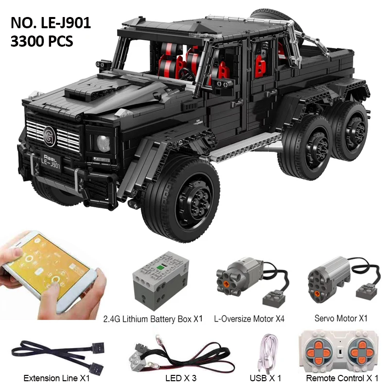 Technical lepinblocks RC Car Series MOC SUV 6x6 LAND CRUISER Model with LED building Blocks Vehicles Bricks Toys 3300pcs | Игрушки и