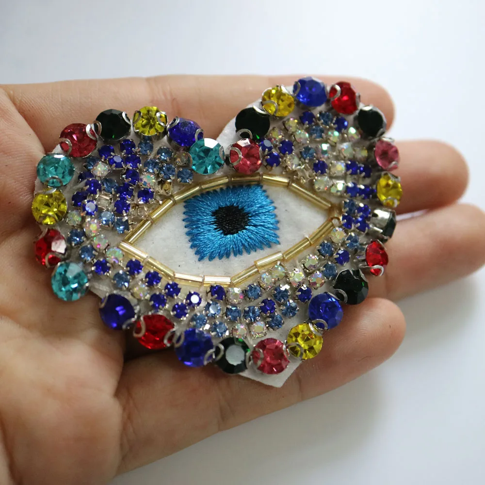 1pc beaded embroidered eye Patches for Clothing sew on rhinestonen eyes parches Appliques Decoration Badge parche