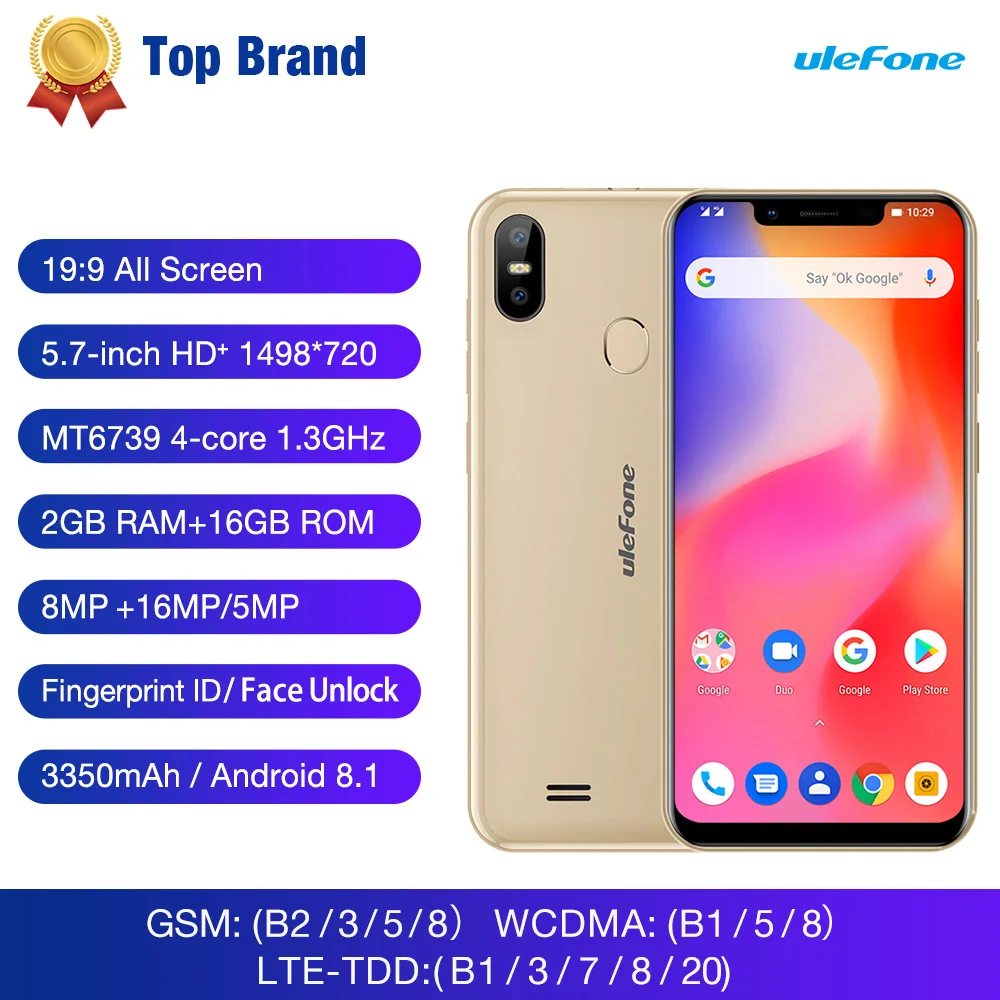Мобильный телефон Ulefone S10 Pro, 5,7 HD+ 19:9, 2 Гб ОЗУ, 16 Гб ПЗУ, 16 МП, Android 8,1, четырехъядерный смартфон MT6739WA, разблокировка лица, 4G