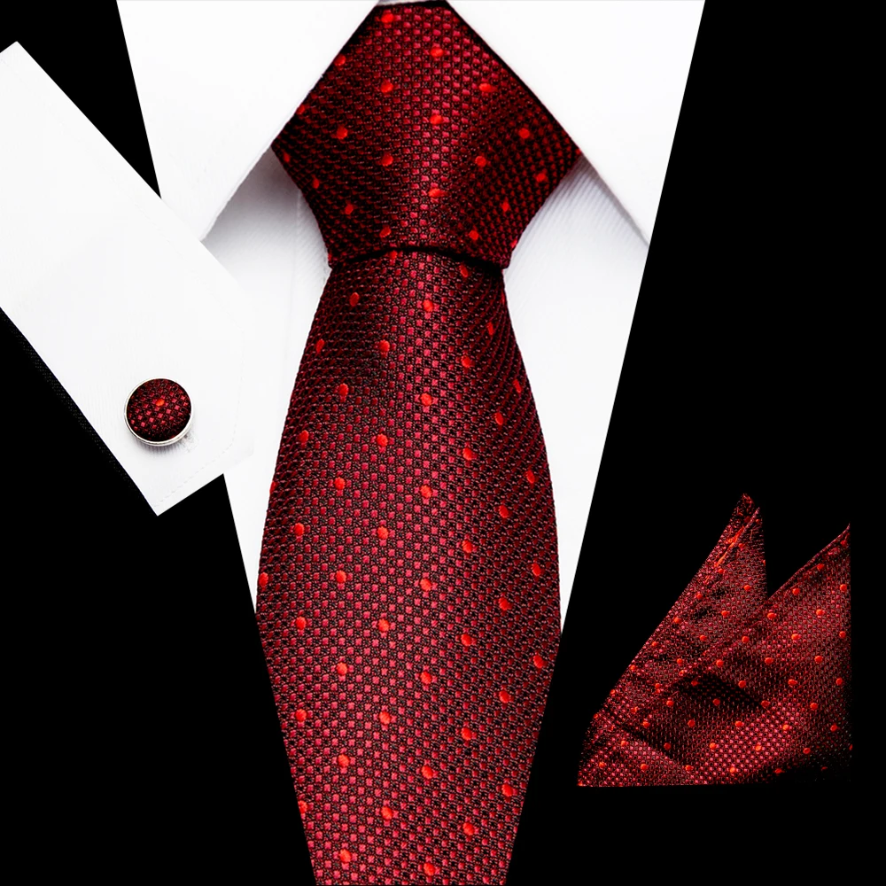

Wedding Jacquard Woven 7.5 cm 100%Silk Ties Set For Men Red Dot Neckties for Wedding Business Neck Ties Formal Dress Accessories