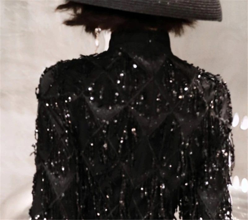 Skyyue Black Cocktail Dress Half Sleeve Plus Size Lace Robe Cocktail Gown High Collar A-Line Sequined Cocktail Dress E389