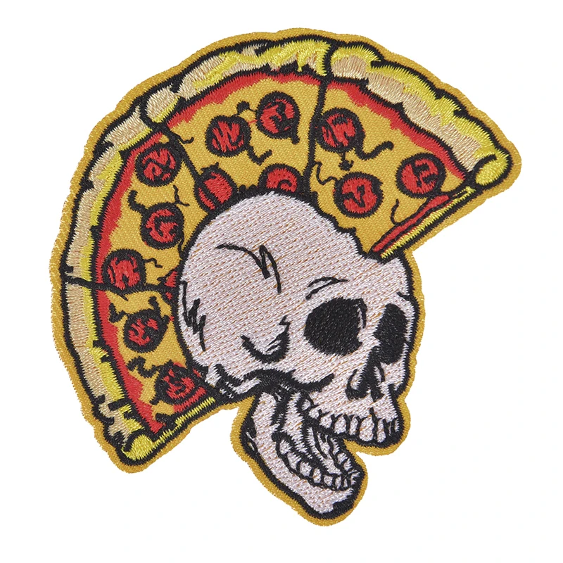 Punk Pizza Skull Patch Sewing on Embroidered Cool Patch Clothes Stickers Sewing Applique Shoes Backpack Jackets Badges