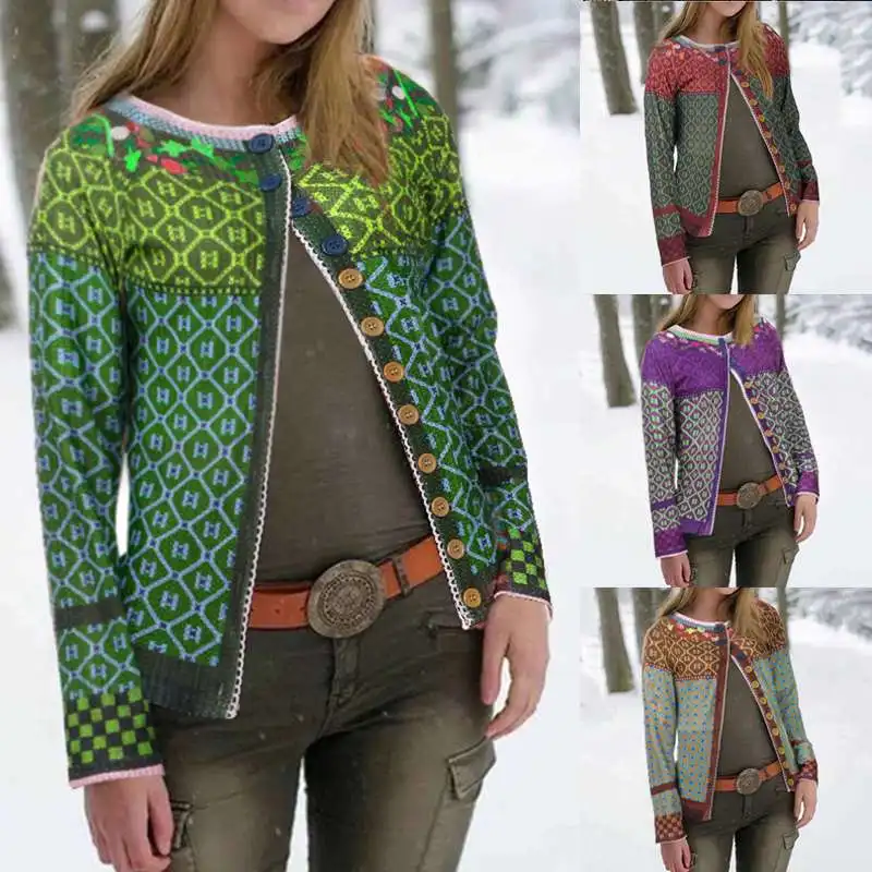 wonderful ZANZEA Women's Patchwork Cardigans Pull Femme Jackets Ethnic Print Coats Single Button Overcoat Fem