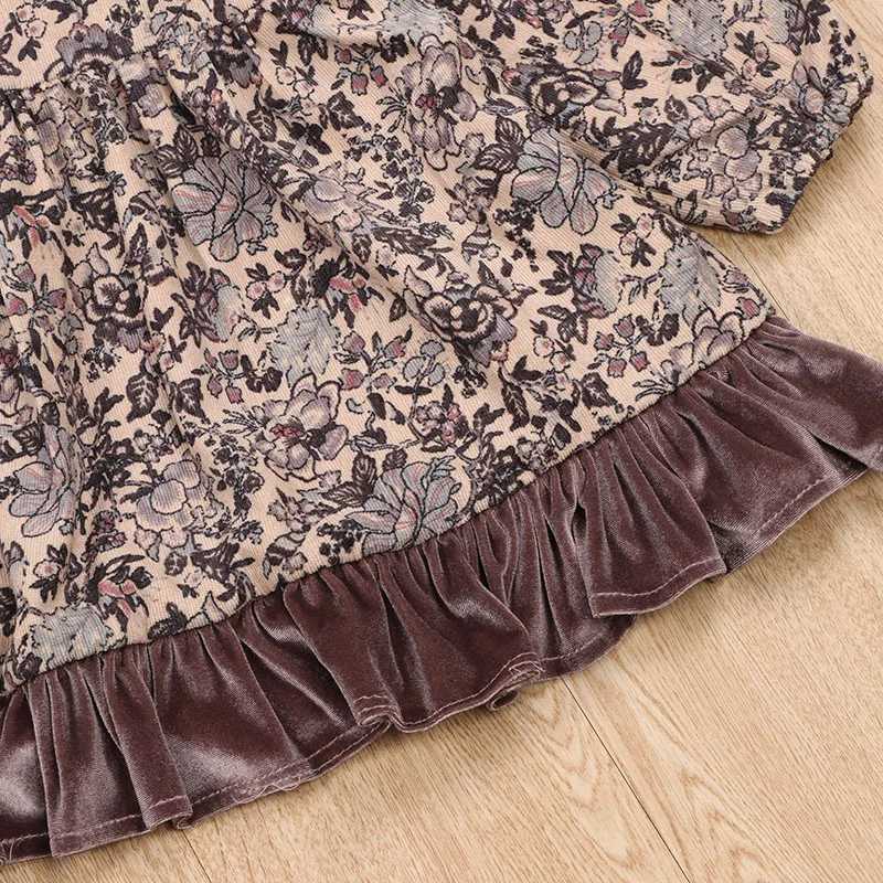 Jargazol/платье для маленьких девочек; зимний флисовый Детский костюм; vestidos с цветочным принтом; осенние вельветовые Детские платья для девочек; наряд