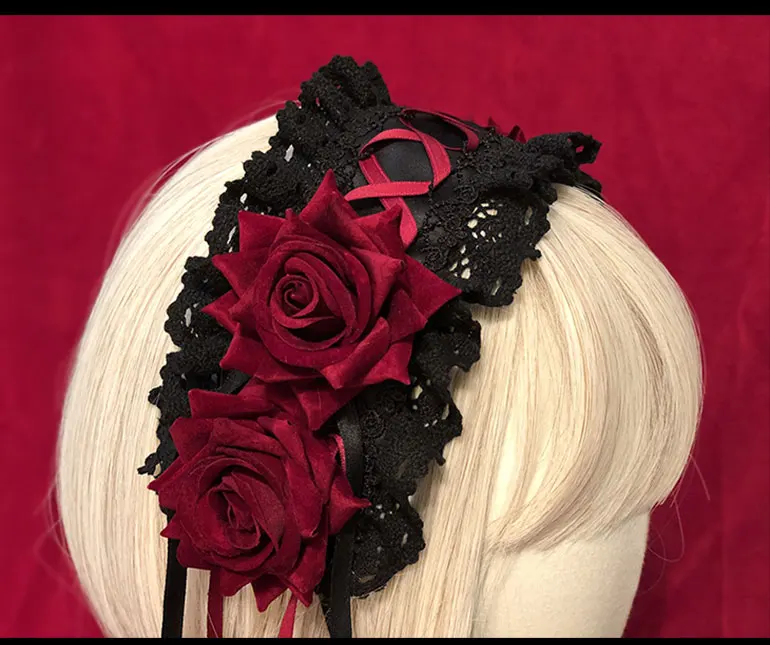 Сладкий головной убор ручной работы имитация розы лента для волос Готическая Шпилька заколка Лолита простой дизайн 3 Цвета Великолепный