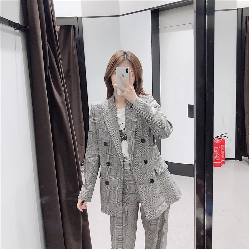 Pz11 Autumn Clothing New Style WOMEN'S Dress Plaid Graceful Double Emptying Suit Jacket