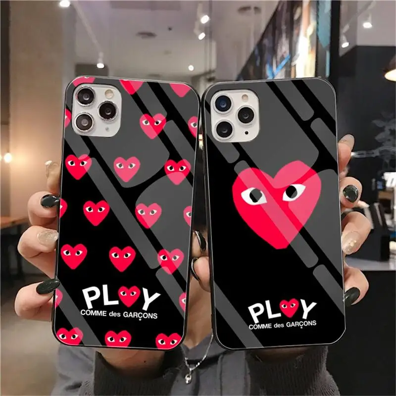 

Luxury design CDG play Phone Case Tempered Glass For iPhone 12 pro max mini 11 Pro XR XS MAX 8 X 7 6S 6 Plus SE 2020 case