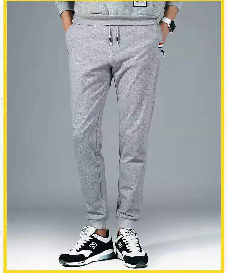 Мужская нижняя часть спортивного костюма Slim Fit бег трусцой Спортивные Штаны эластичная талия карманы на молнии - Цвет: Серый