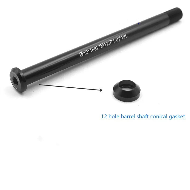 conical gasket Сверхлегкая горная ось велосипеда Quick Rlease рычаг 142*12* 168L* M12(P1.0)* 19L велосипед баррель вал общая длина 168 мм - Цвет: conical gasket