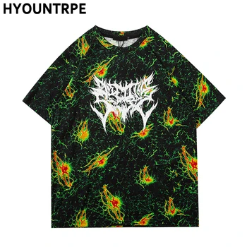 

Mens High Street Printed T Shirt Hip Hop Streetwear Short Sleeve Harajuku Tshirt Summer HipHop Loose T-shirt Cotton Tops Tees