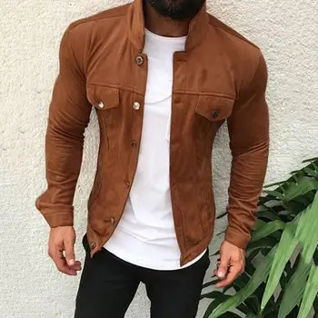 

Chaqueta Hombre 2019 otoño Faux Suede Delgado Multi-botón chaquetas hombre marca Bomber chaquetas herramienta bolsillo chaqueta