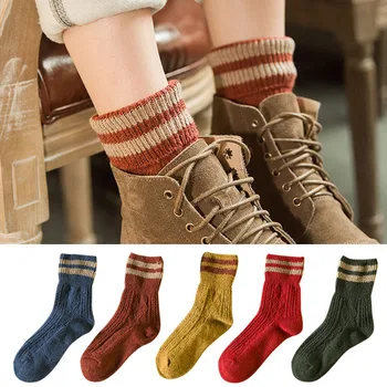

Winter Wool Socks Thicken Warm Knitted Striped Women Socks Female Short Socks Cotton Ankle Sock Calcetines