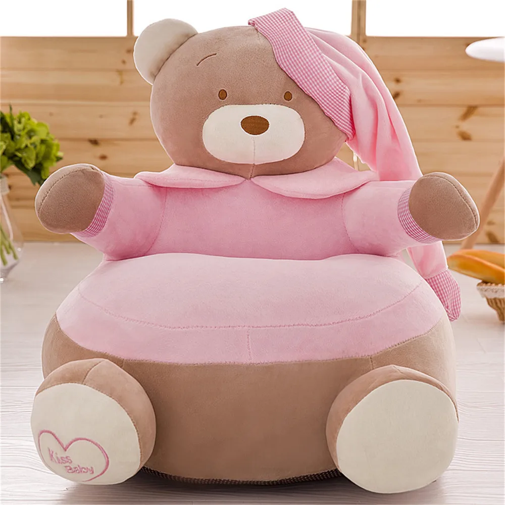 Детское кресло для малышей, детское кресло, детское кресло, диван, моющийся, только чехол, без наполнения, Детская сумка для бобов, мультяшный медведь, кожа, высококлассные - Цвет: light pink cover