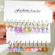 

5pc/set Colorful Shiny Acrylic Butterfly Drop Earrings Set For Women Enamel Glazed Animal Dangle Earring Gifts Fashion Jewelry