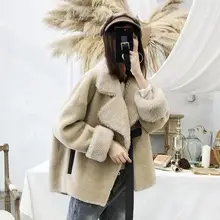 Пальто из искусственного меха, Осень-зима, женское,, модное, теплое, рукав летучая мышь, короткое, из искусственного меха ягненка, с поясом, зимнее пальто, женская меховая куртка, плюшевое пальто