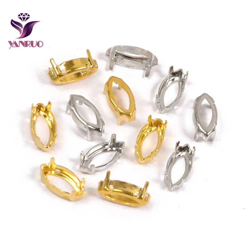 Yanruo 4200 4227 Navette Occhio Di Cavallo Artiglio Impostazione Pietre Di Rame Base Argento Oro Cucito Con Cristallo Rhinstones Indumento Metallo Fai
