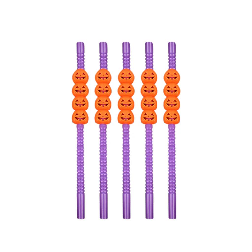 5Pcs Halloween Horror Skull Pumpkin Bat Witch BOO Paper Drinking Straw Halloween Decoration DIY Straws Photo Props#20