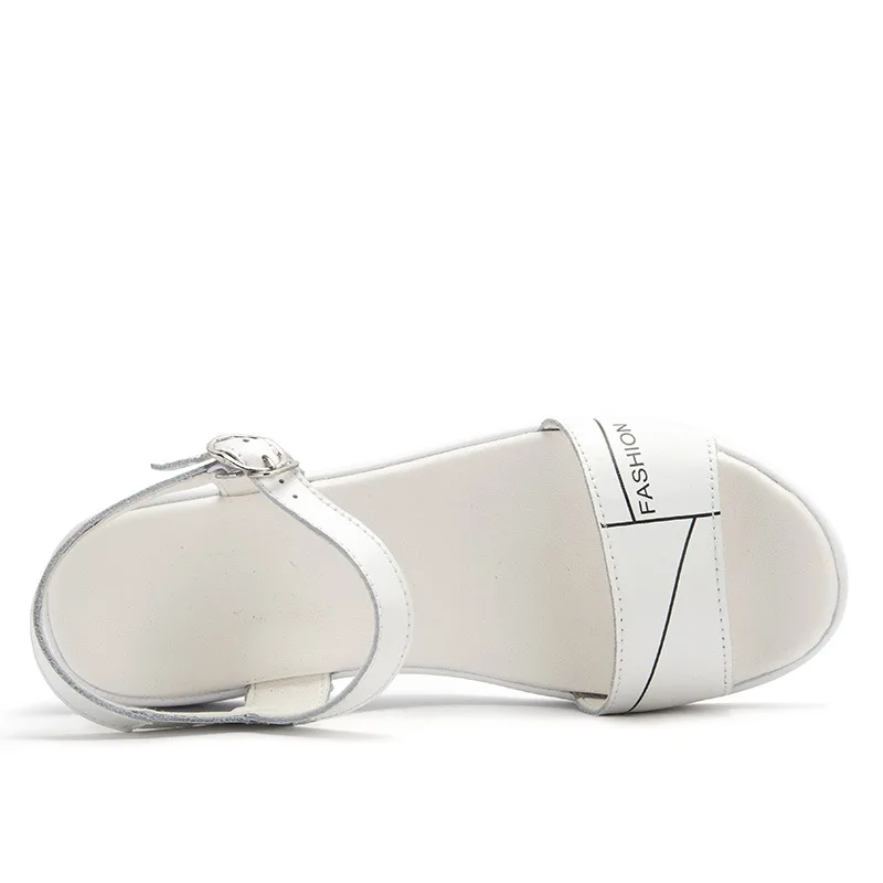 

Summer Genuine Leather PU Bottom Flat Small Slanted Heel Buckle Peep-Toe Anti-slip Wear-Resistant Students Small WOMEN'S Sandals