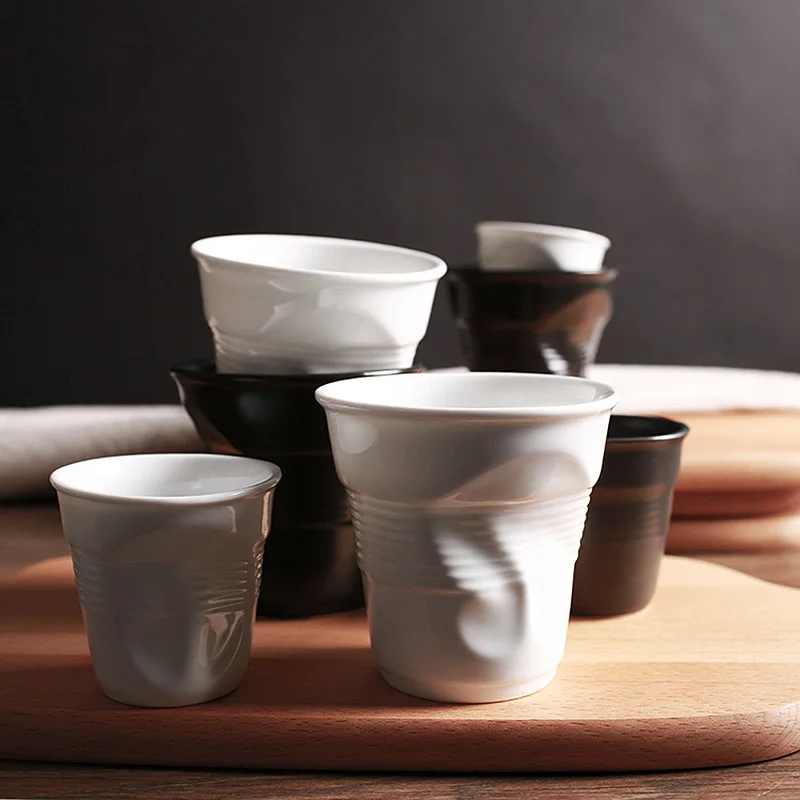 High Quality Ceramic Brief Porcelain Coffee Mugs Black Matt White European Style Breakfast Milk Tea Cup Origami Cups Drinkware | Дом и сад