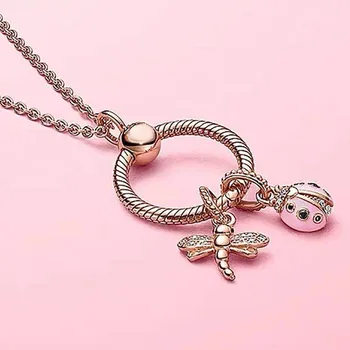 

925 Sterling Silver Spring Rose Gold Insect Dragonfly Letter O Pendant Pan necklace Female For Women Wedding Fashion Jewelry