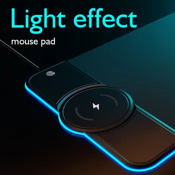Alfombrilla de ratón luminosa RGB para carga inalámbrica de teléfono móvil QI, alfombrilla de ratón con luz LED para juegos, escritorio, PC, portátil, 10W 2
