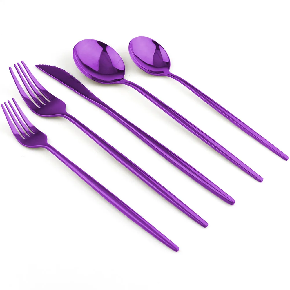New 5pcs/20pc Dessert Dinnerware Set Purple Stainless Steel Cutlery Knife Fork Spoon Flatware | Дом и сад