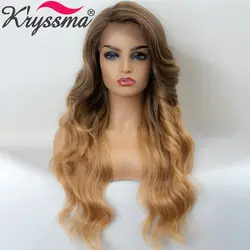 Kryssma длинные натуральные волнистые Омбре синтетические Синтетические волосы на кружеве парики для чернокожих Для женщин Косплэй парик