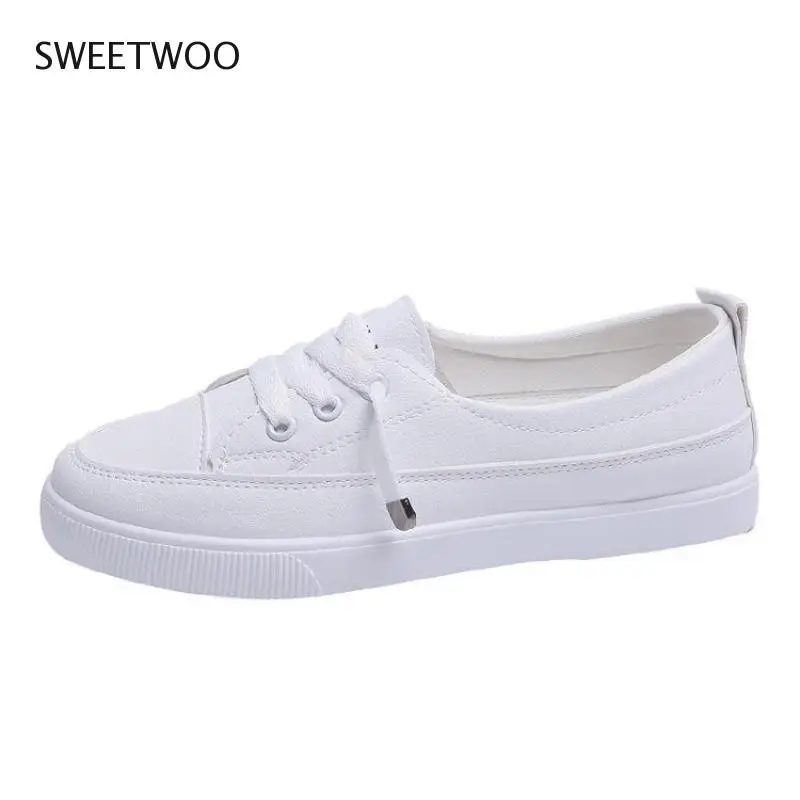 Low platform sneakers women shoes female pu leather Walking sneakers Loafers White flat slip on casual shoes