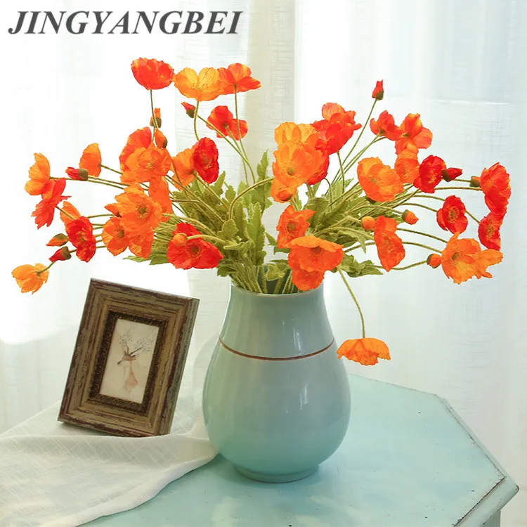 

60cm Spring 4 Heads Poppy Artificial Flowers DIY Wedding Christmas Party Home Decoration Silk Flower Wall Materials