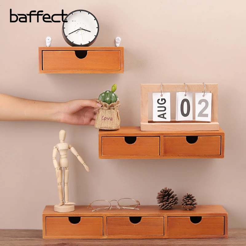 

Baffect Wooden Storage Drawer Wall Mount Storage Box Cosmetic Jewelry Drawer Box Retro Single Layer Multifunction Organizer Box