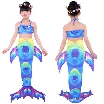

cosplay children's swimsuit mermaid swimsuit Gradient color colorful mermaid tail girl baby fancy swimming costume for birthday