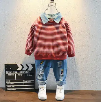 

Spring Tracksuit Casual Outfits Boy Clothes Baby Children Clothing Set Boys Stripes T-Shirt pants Cotton Sports suit 2-6 years